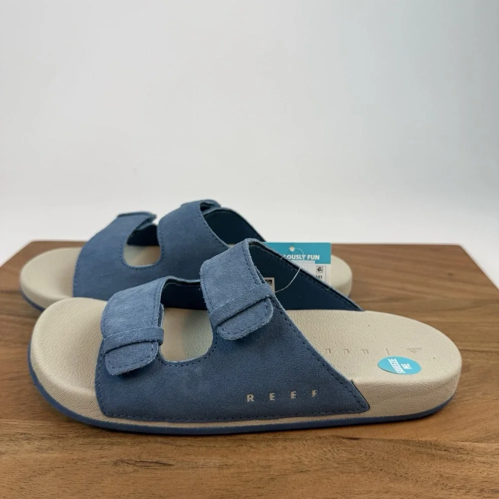 New NWT Big Kids Reef Little Ojai Suede Blue Sandals Shoes Size 5 Y‎